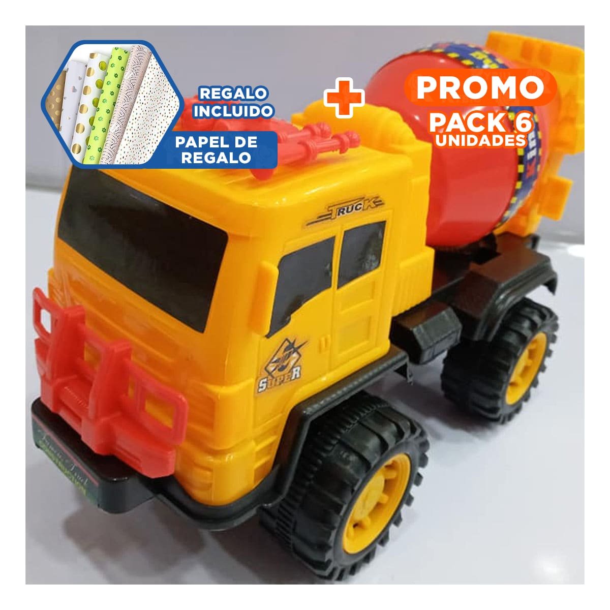 PACK6 VERSION MEZCLADORA DE CONSTRUCCION EN BOLSA GRANDE PARA JUEGO INFANTIL Y+PAPEL REGALO - 1