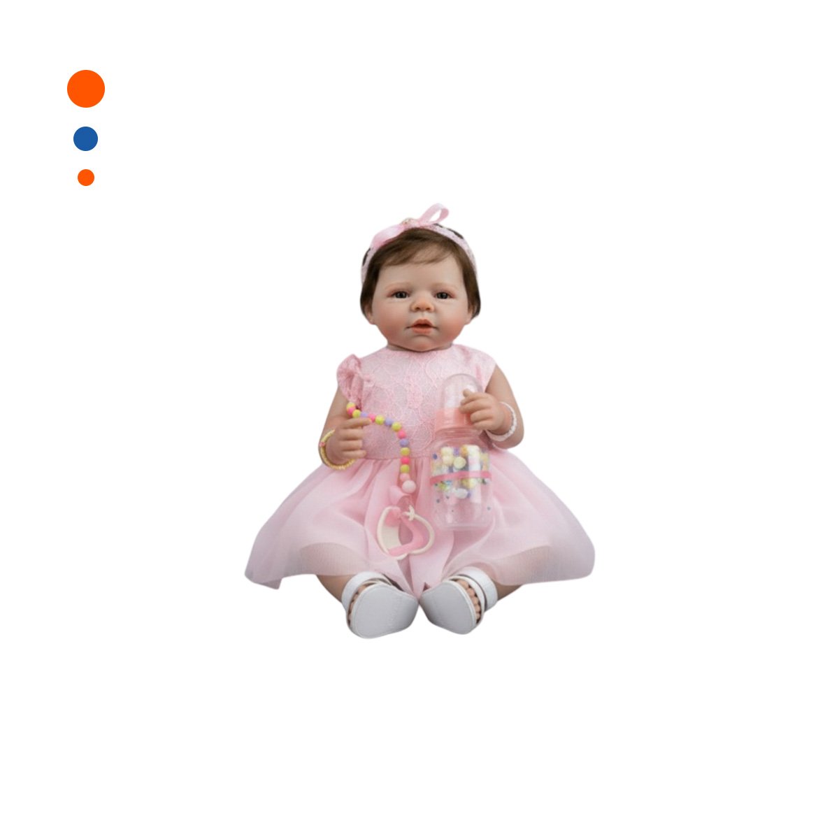 PACK2 RECIEN NACIDA SINTETICA 48CM CON VESTIDO TULL Y VINCHA ROSADO EN SU CASA Y+REGALO STICKER - 2