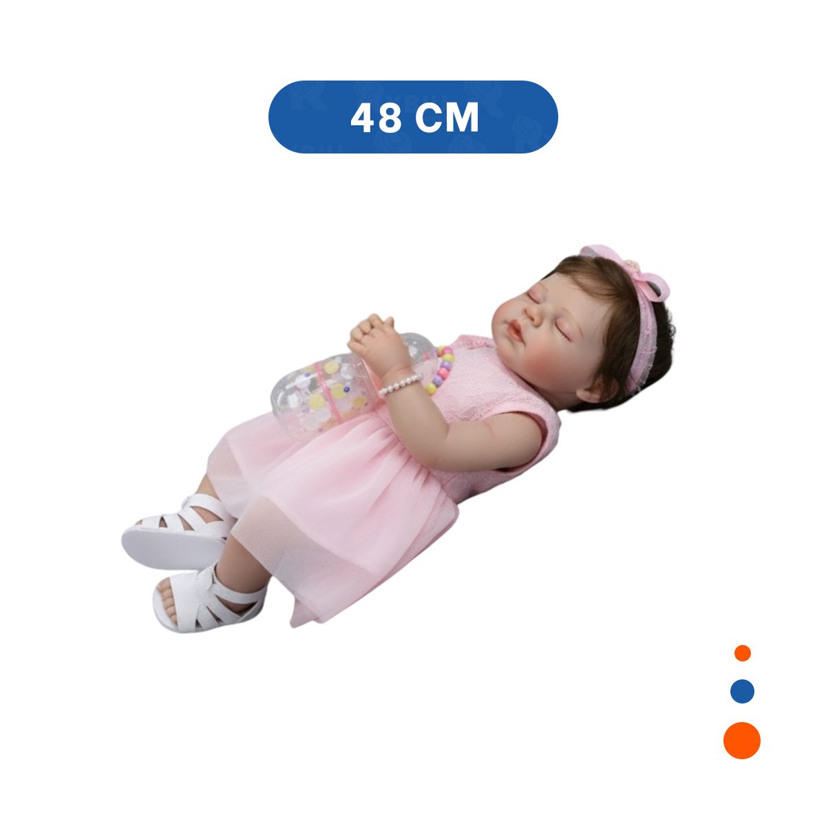 PACK2 RECIEN NACIDA SINTETICA 48CM CON VESTIDO TULL Y VINCHA ROSADO EN SU CASA Y+REGALO STICKER - 4