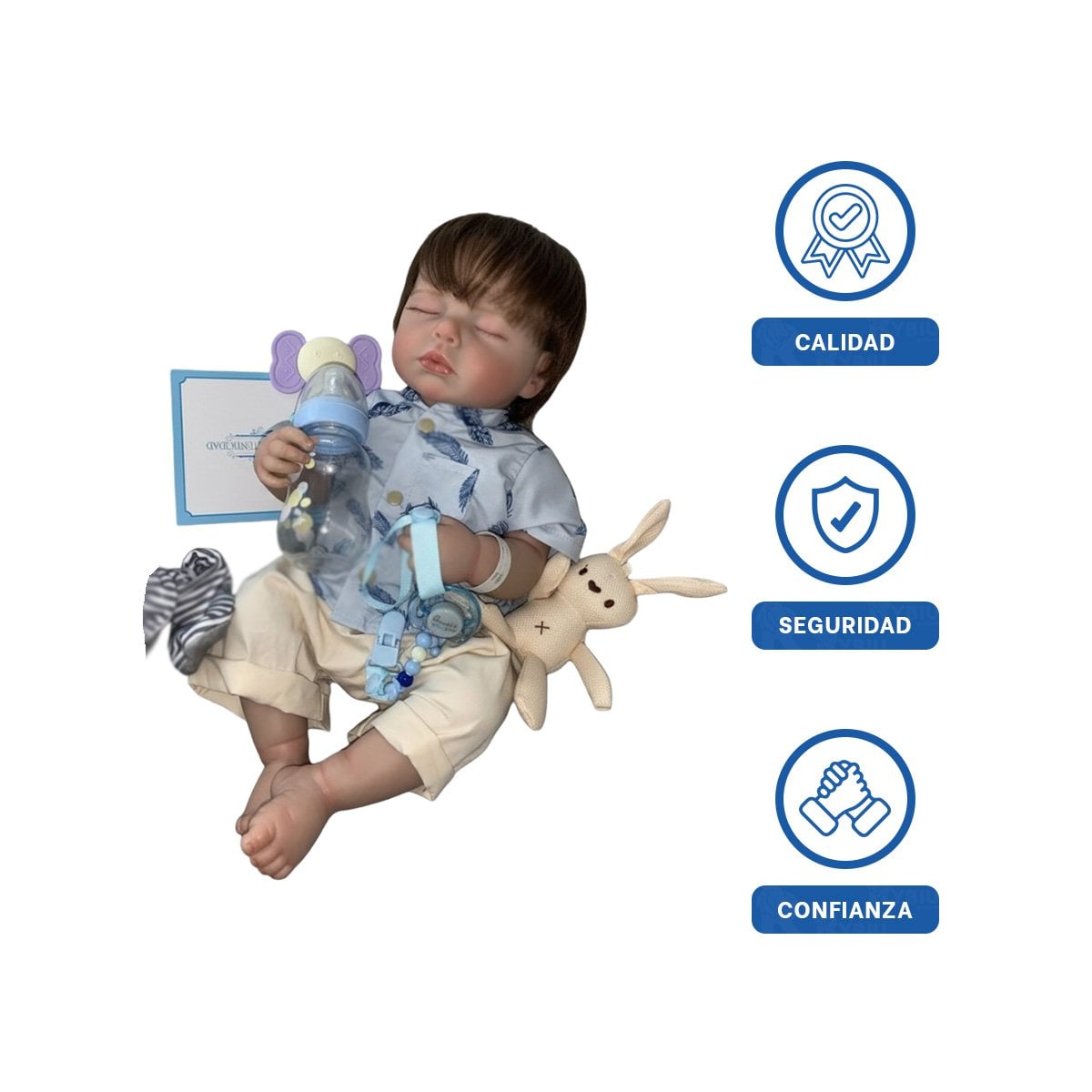 PEQUEÑO COMPAÑERO 48CM CON CAMISA HOJAS CELESTE Y BEIGE PARA LOS HIJOS Y+LIGAS REGALO - 3