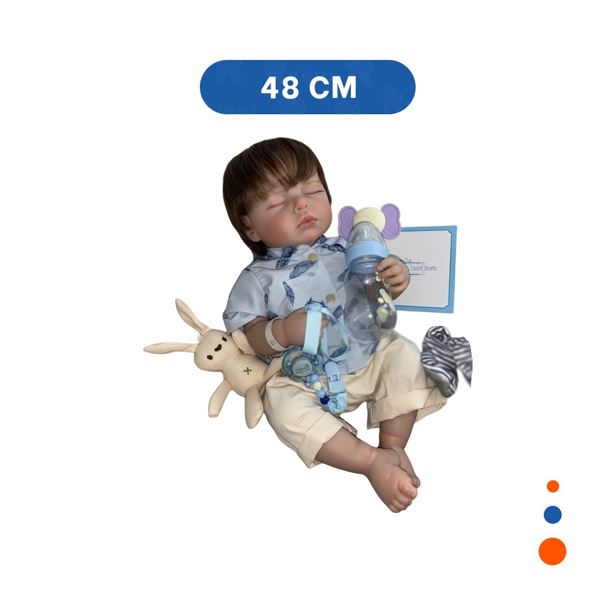 PEQUEÑO COMPAÑERO 48CM CON CAMISA HOJAS CELESTE Y BEIGE PARA LOS HIJOS Y+LIGAS REGALO - 4