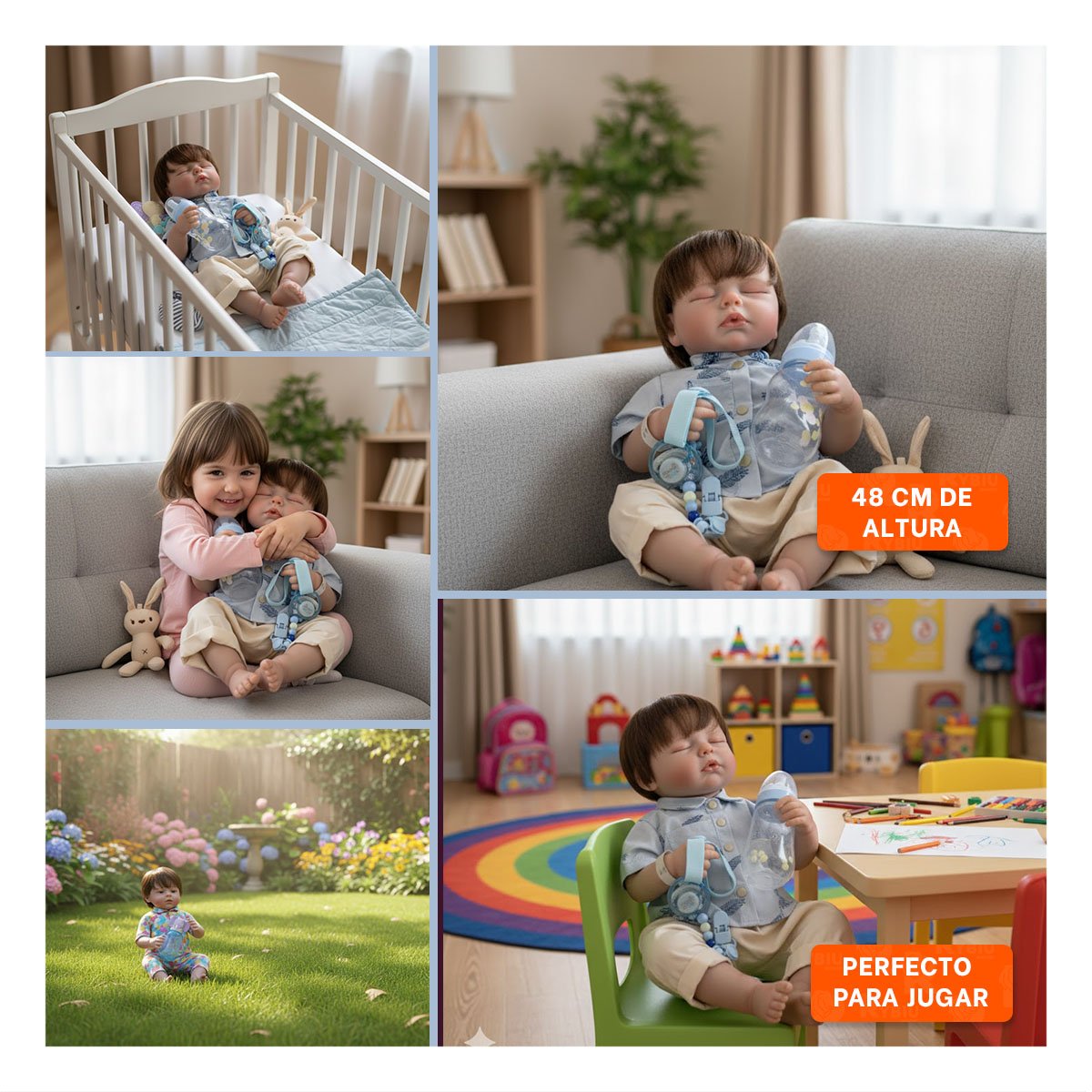 PEQUEÑO COMPAÑERO 48CM CON CAMISA HOJAS CELESTE Y BEIGE PARA LOS HIJOS Y+LIGAS REGALO - 5