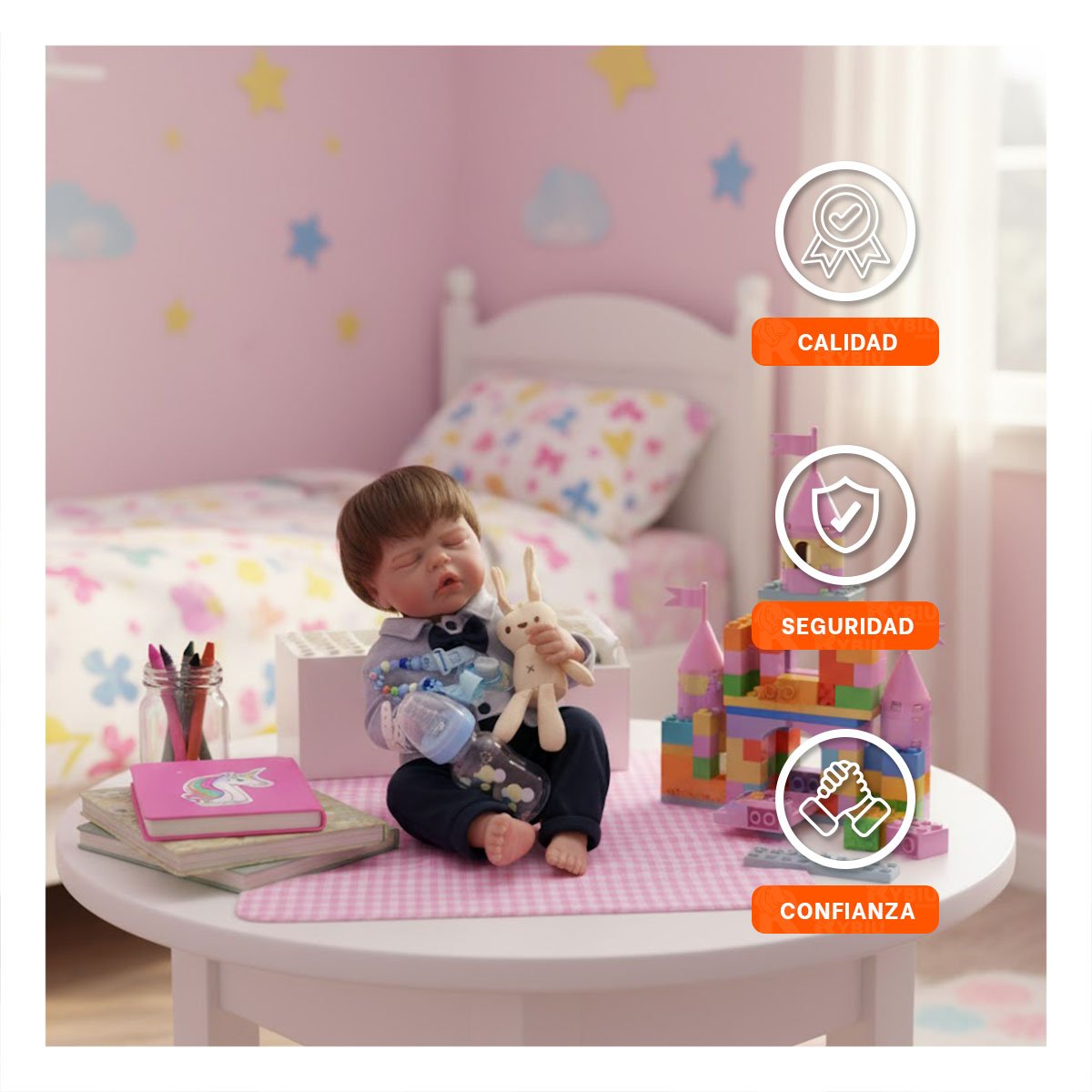 MUÑECO REALISTA 48CM CON ROPA FORMAL PLOMO Y AZUL NOCHE CALIDAD EN CASA Y+PAPEL REGALO - 3