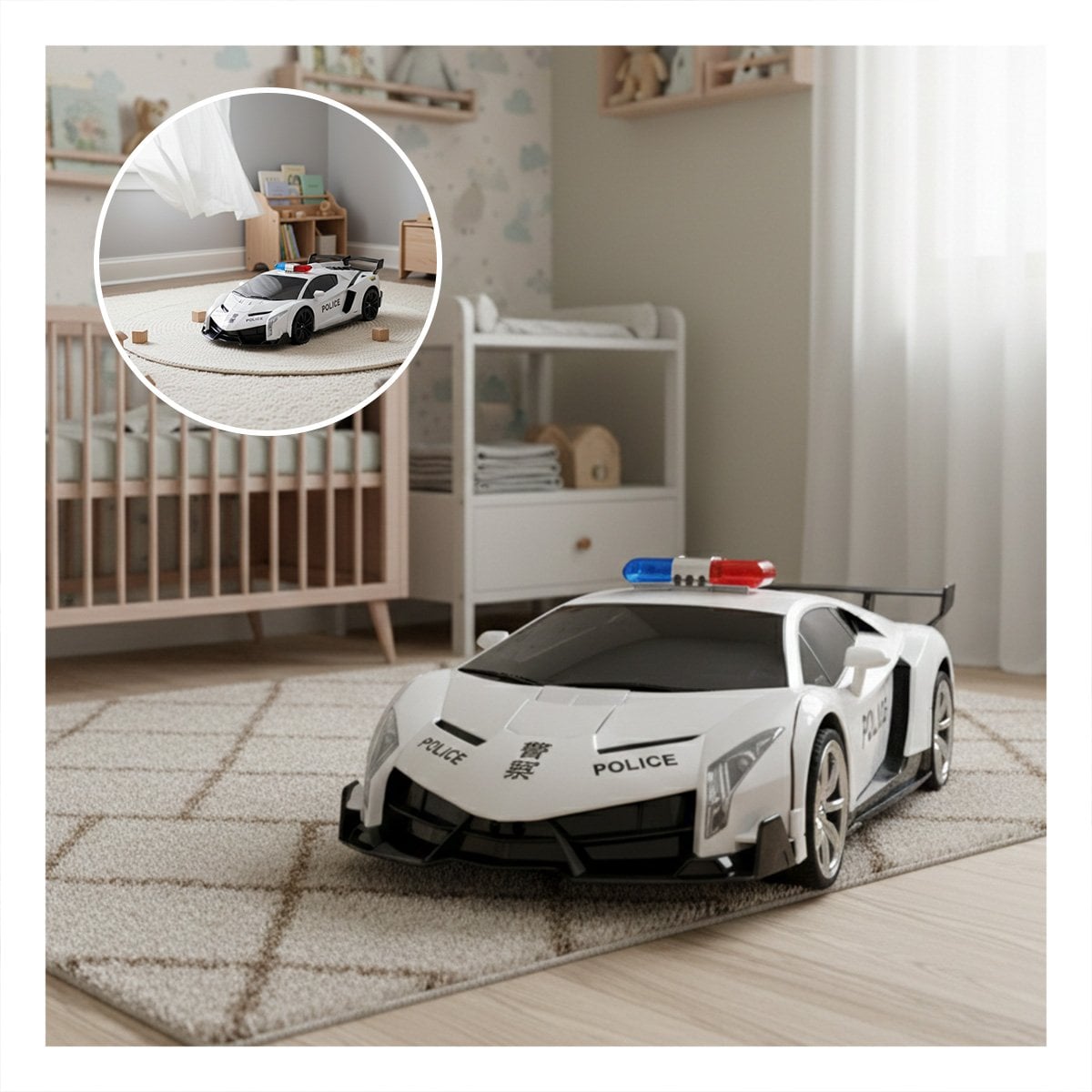VEHICULO POLICIA CON CONTROL MANUAL PARA JUEGO DIARIO EN BLANCO Y AZUL 20X47X13CM Y+POST IT - 2