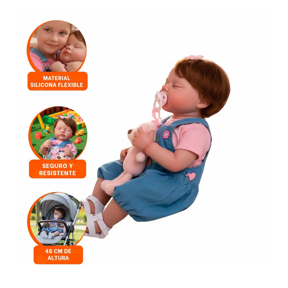 MUÑECA REALISTA 48CM CON OVEROL ROSADO Y CELESTE CON DETALLES DE CALIDAD - 3