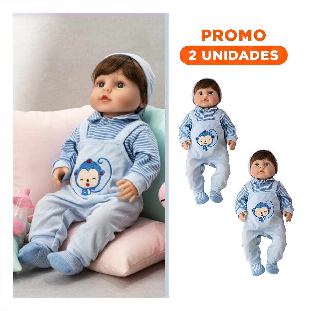 PACK2 OVERALL DE BEBE CELESTE CON POLO RAYADO COMODO PARA ACTIVIDADES DIARIAS - 1