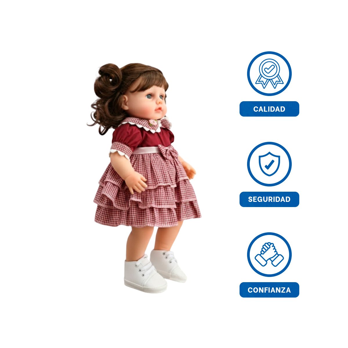 PEQUEÑA COMPAÑERA CON VESTIDO VOLADOS GUINDA FELICIDAD DE HIJOS Y+LIGAS REGALO - 3