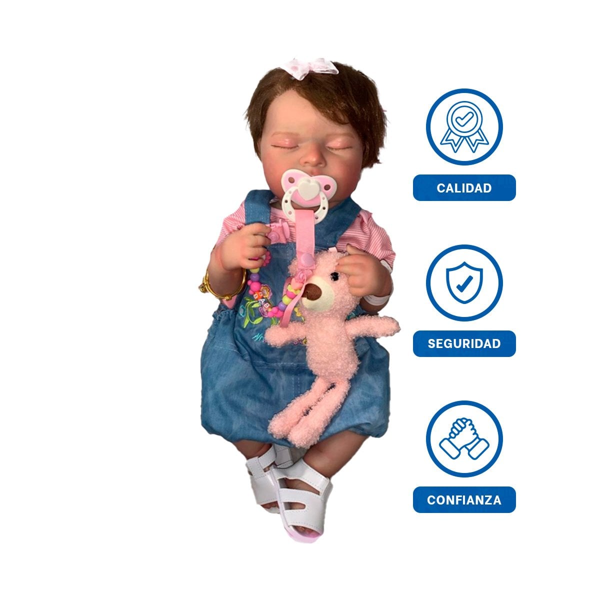 PEQUEÑA COMPAÑERA 48CM CON OVEROL ROSADO Y CELESTE FELICIDAD PARA HIJOS Y+LIGAS REGALO - 3