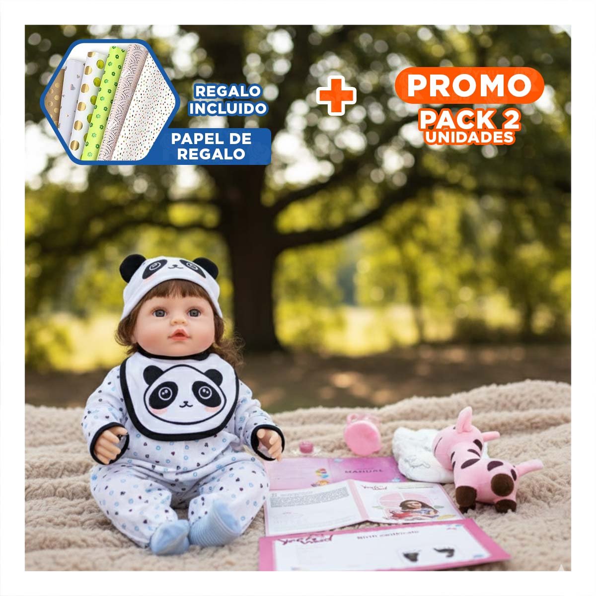 PACK2 SET BEBE BLANCO CON CORAZONES PENSADO PARA RECIEN NACIDO 45CM Y+PAPEL REGALO - 1
