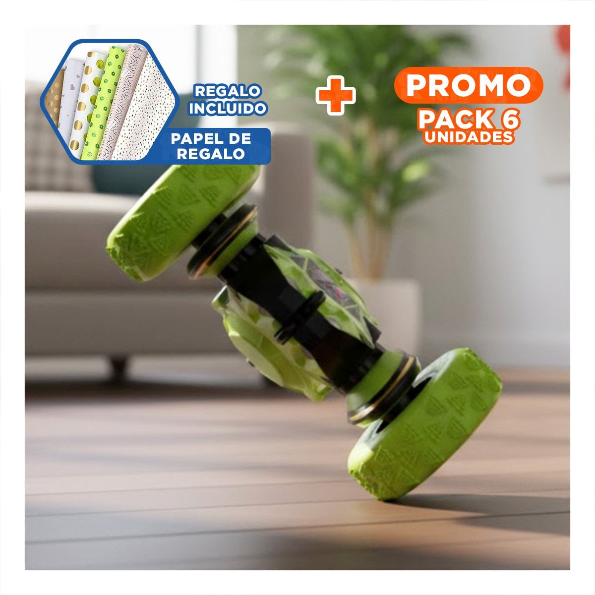 PACK6 JUGUETE GIRATORIO CON CONTROL REMOTO PARA DIVERSION EN HOGAR Y+PAPEL REGALO - 1