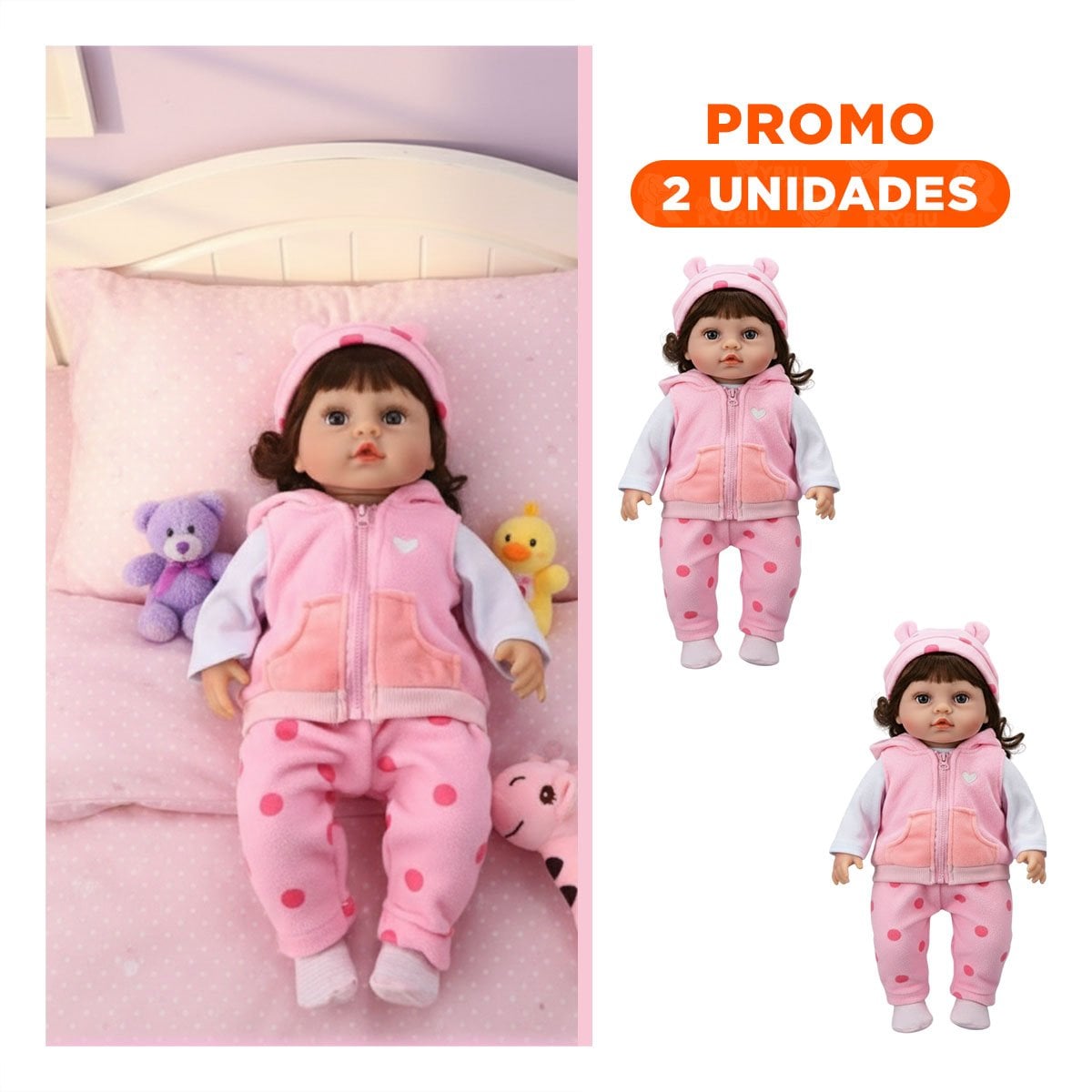 PACK2 PEQUEÑA COMPAÑERA CON CHALECO Y PANTALON PUNTOS ROSADO PARA RECREO SANO - 1