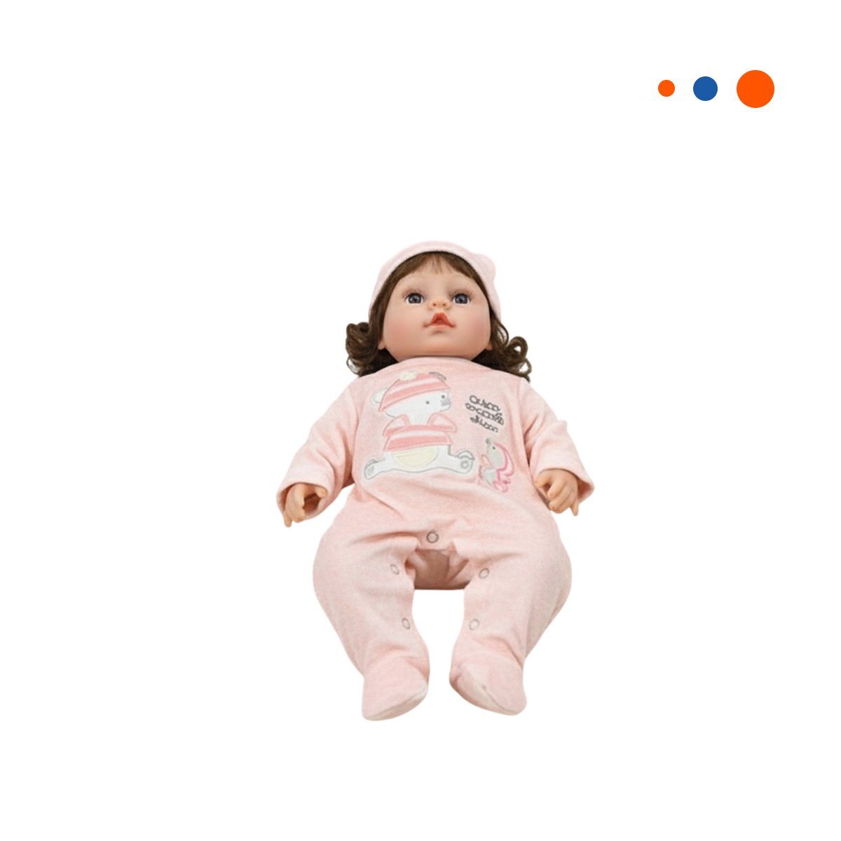 BEBE MUNECA YESSY CON ENTERIZO OSITO ROSADO Y GORRO SUAVE 45CM Y+REGALO STICKER - 3