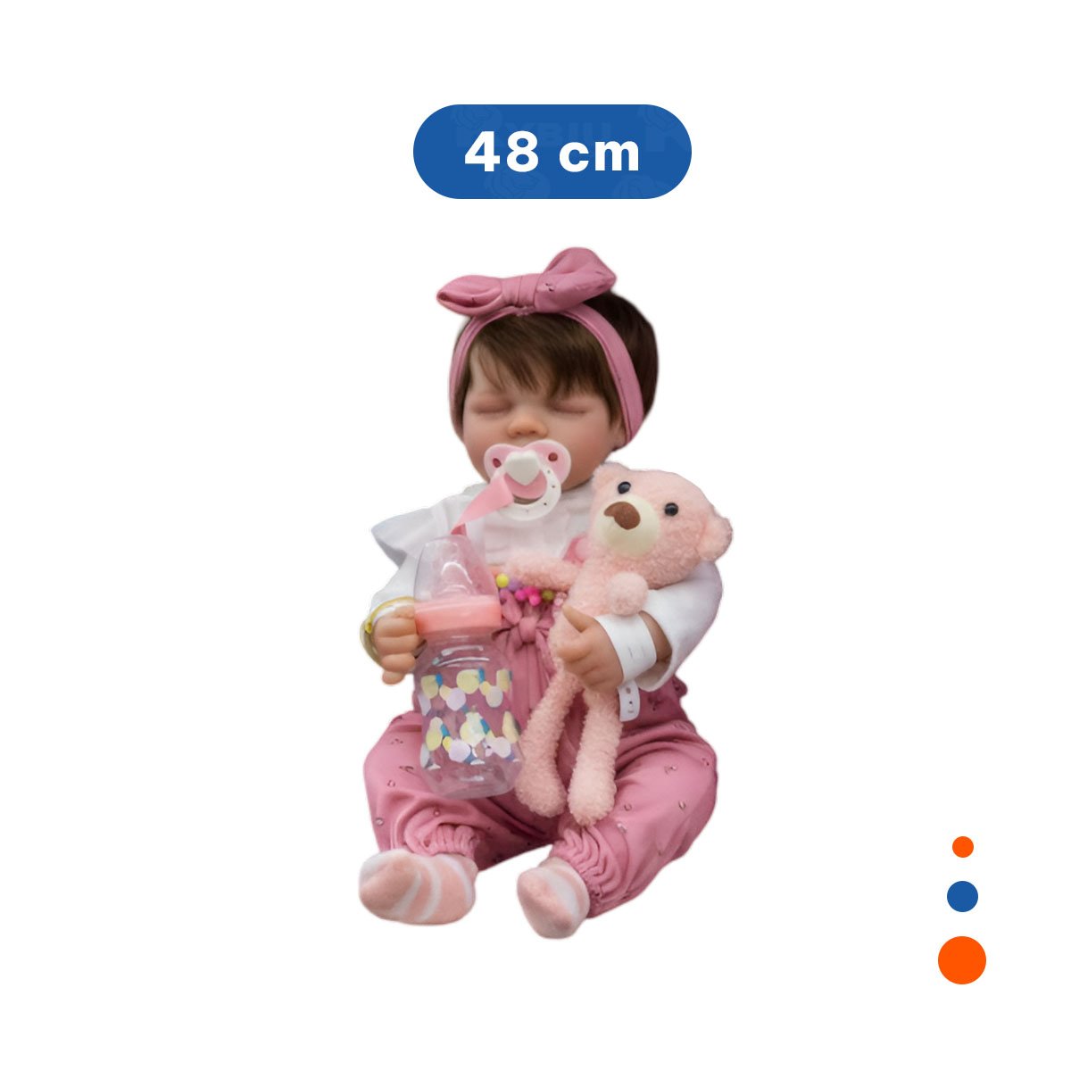 PACK2 RECIEN NACIDA SINTETICA 48CM CON PANTALON FLORCITAS Y LAZO ROSADO Y+REGALO STICKER - 4