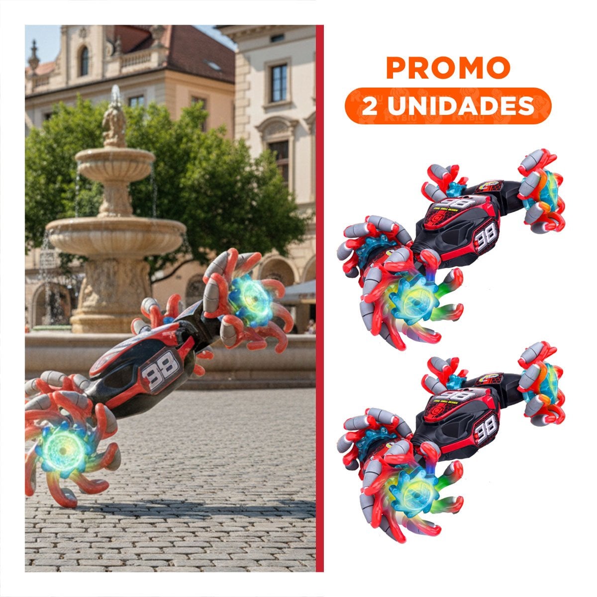 PACK2 COCHE ACROBATICO CON CONTROL REMOTO PARA ACCION ROJO Y CELESTE 27X16CM - 1