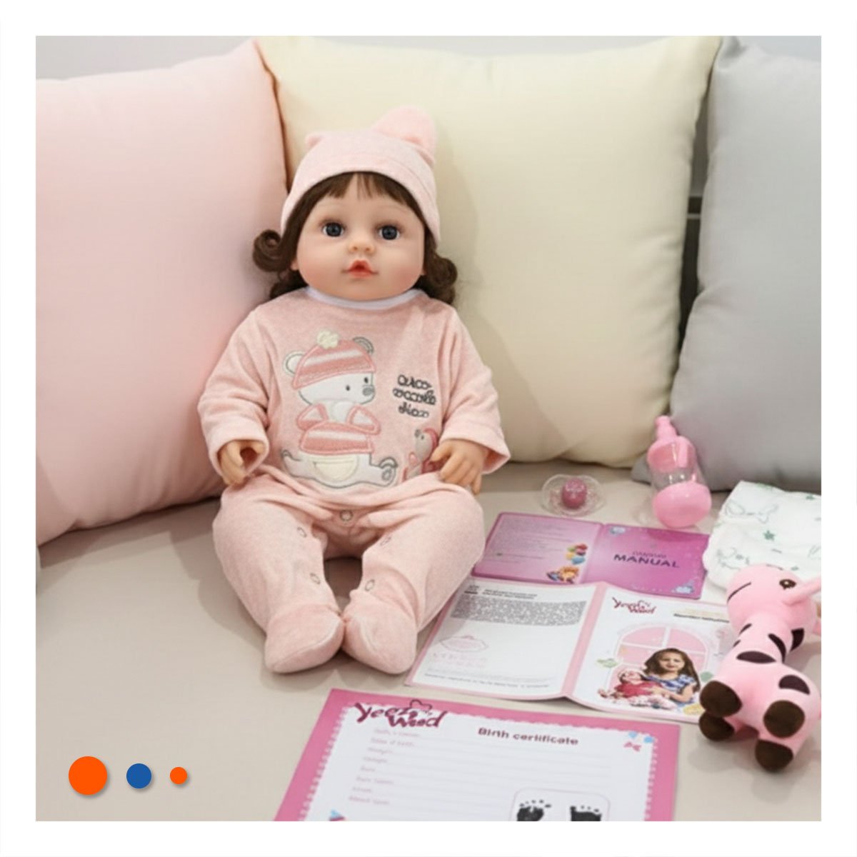PACK2 BEBE MUNECA YESSY CON ENTERIZO OSITO ROSADO Y GORRO PARA NINA - 3