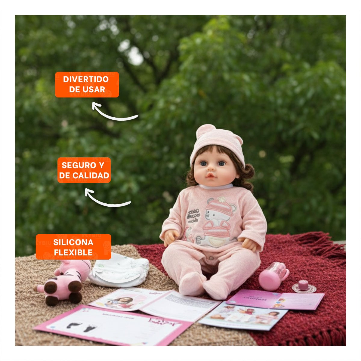 PACK2 BEBE MUNECA YESSY CON ENTERIZO OSITO ROSADO Y GORRO PARA NINA - 5