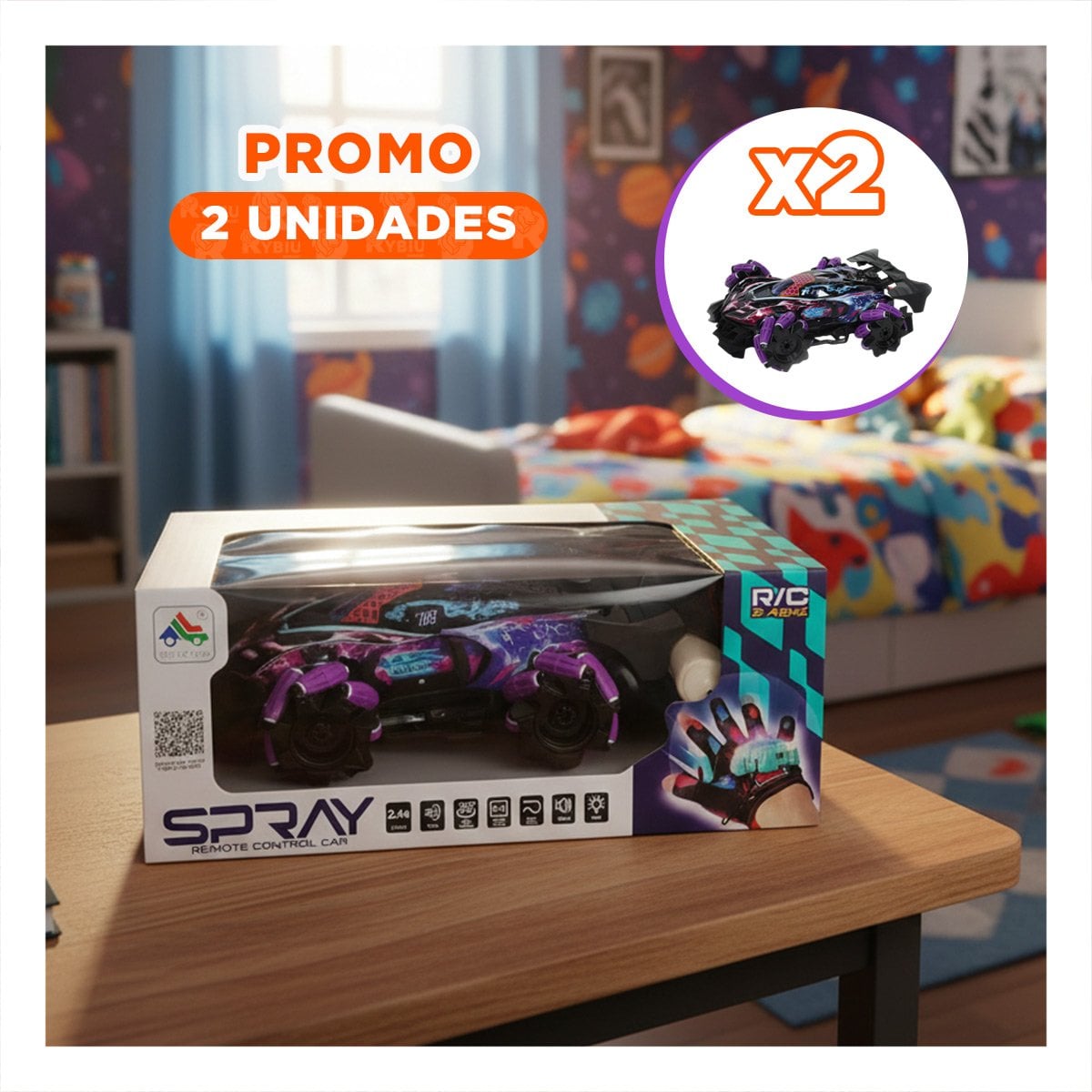 PACK2 MOVIL ACROBATICO CON SISTEMA DE CONTROL MANUAL PARA ACCION EN MORADO Y+REGALO STICKER - 1