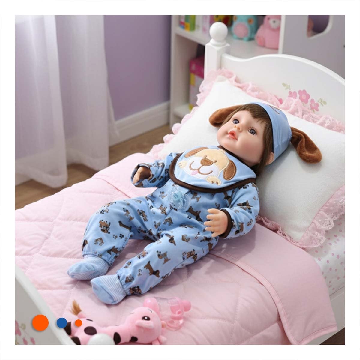 ROPA BEBE CELESTE CON GORRO PERRO BABERO Y ESTILO CORAZONES Y+REGALO STICKER - 2