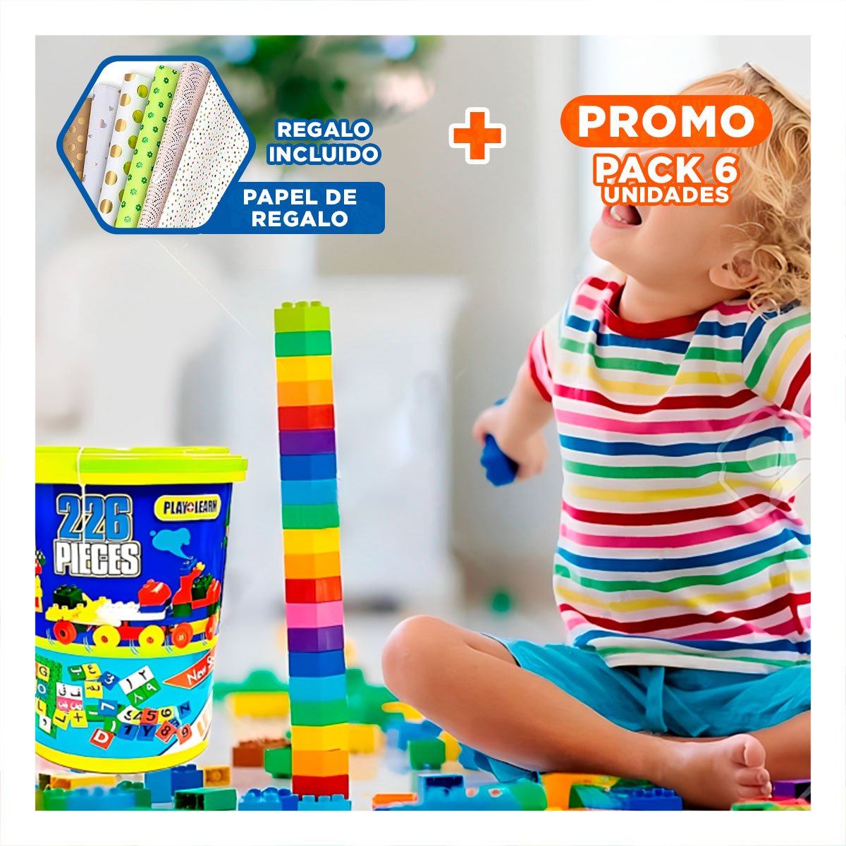PACK6 PROPUESTA LUDICA DE CONSTRUCCION MULTICOLOR EN BALDE PARA CREATIVIDAD Y+PAPEL REGALO - 1