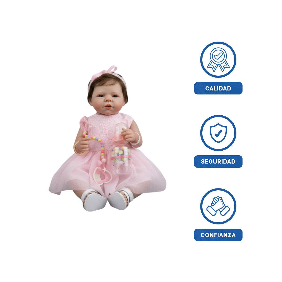 PEQUEÑA COMPAÑERA 48CM CON VESTIDO TULL Y VINCHA ROSADO FELICIDAD HIJOS Y+LIGAS REGALO - 3
