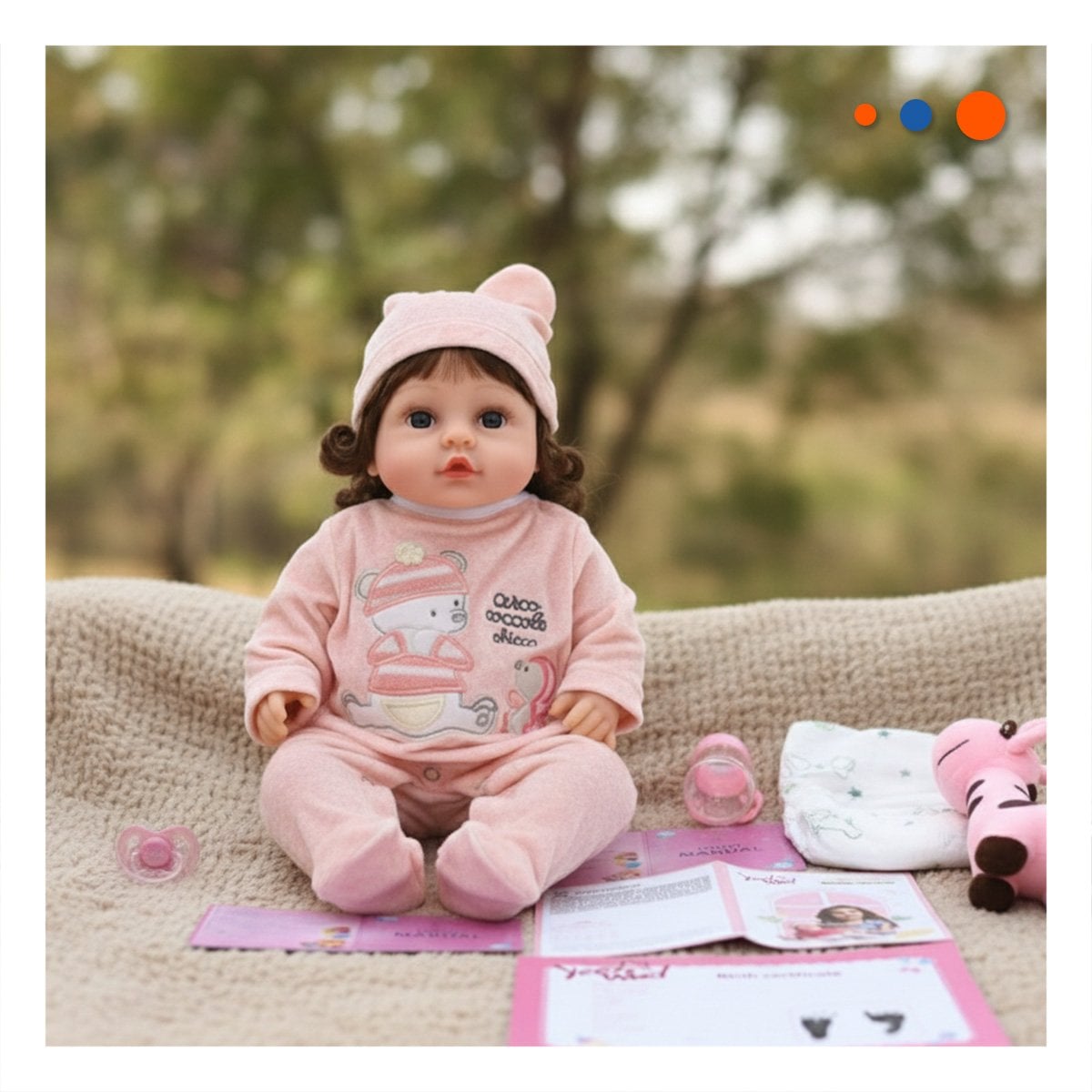 MUNECO BEBE YESSY CON ENTERIZO OSITO Y GORRO ROSADO PARA NINA - 2