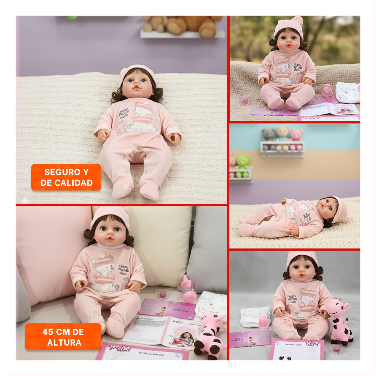 MUNECO BEBE YESSY CON ENTERIZO OSITO Y GORRO ROSADO PARA NINA - 5