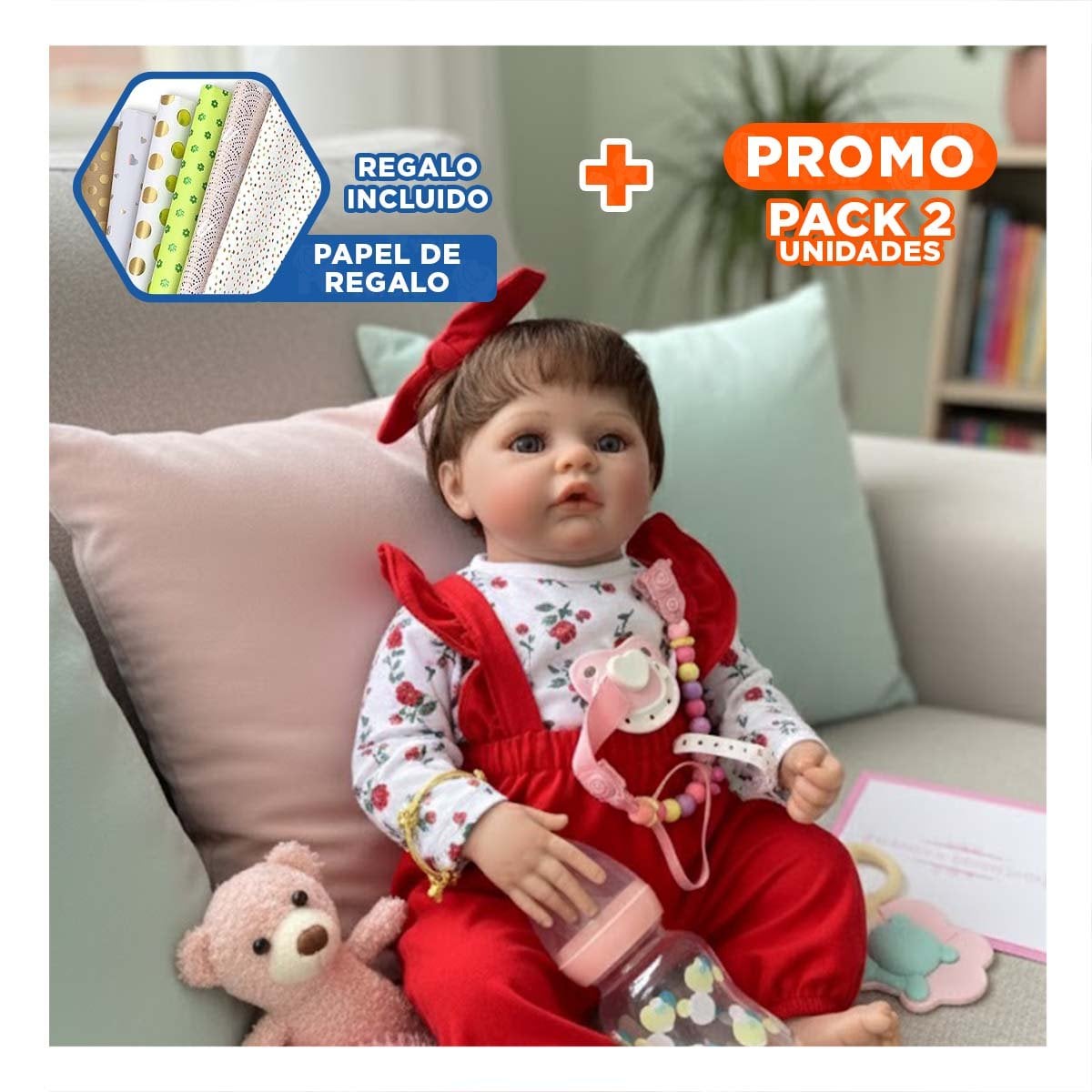 PACK2 PEQUEÑA COMPAÑERA CON POLO FLORES Y LAZO ROJO DE MARCA RECONOCIDA Y+PAPEL REGALO - 1