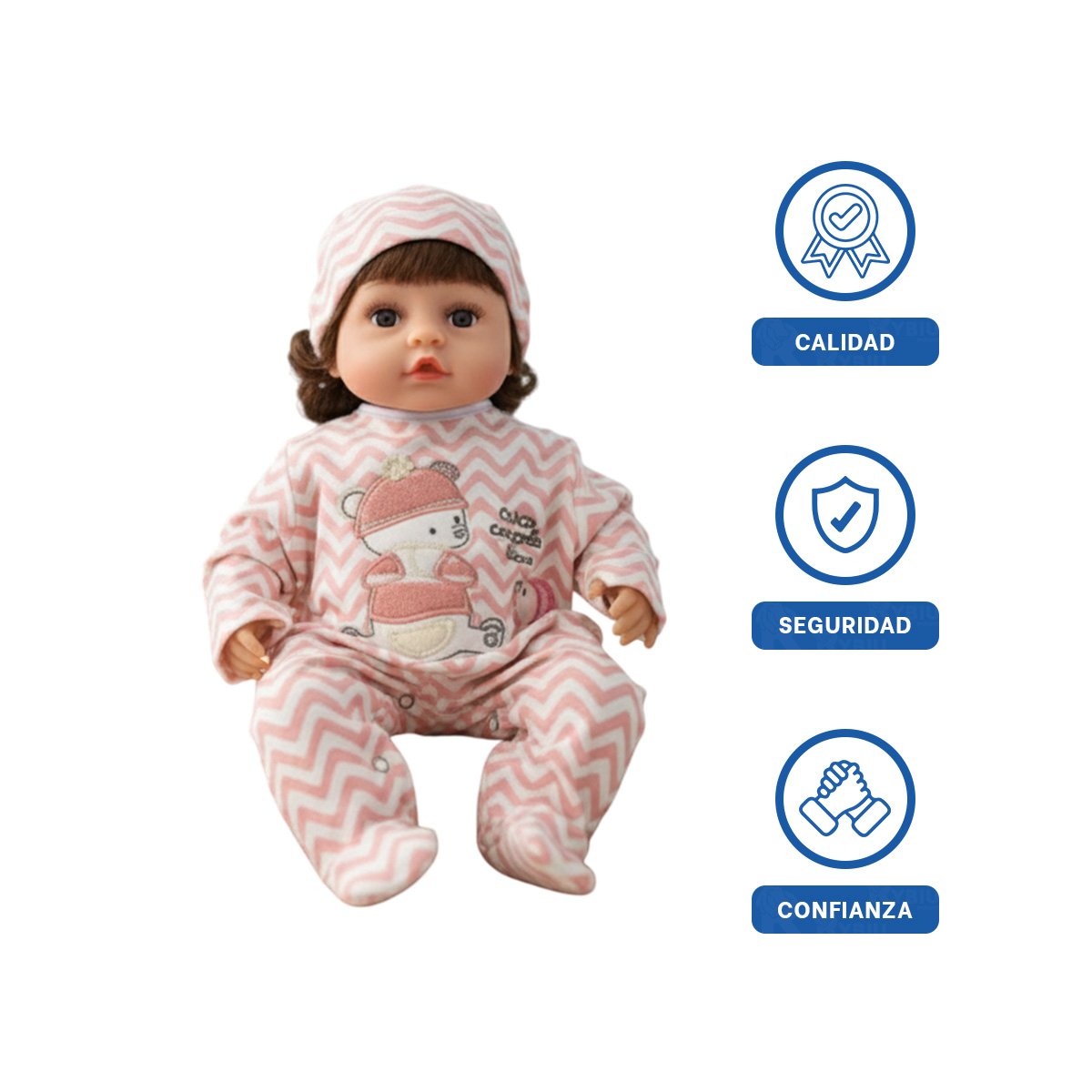 PEQUEÑA COMPAÑERA 45CM CON ENTERIZO ZIGZAG Y GORRO ROSADO PARA LOS HIJOS Y+LIGAS REGALO - 3