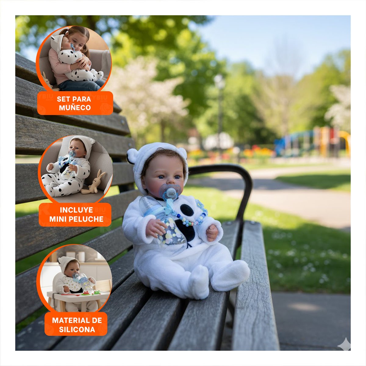 MUÑECO REALISTA 48CM CON CHOMPA PERRITO BLANCO DE CALIDAD EN SU CASA Y+PAPEL REGALO - 5