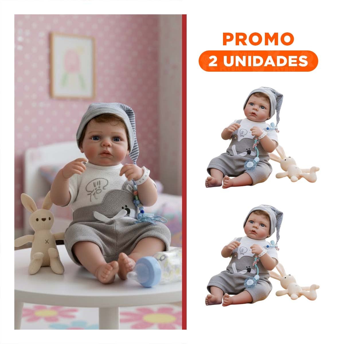 PACK2 PEQUEÑO COMPAÑERO 48CM CON POLO OSITO Y GORRO PLOMO PARA UN RECREO SANO - 1