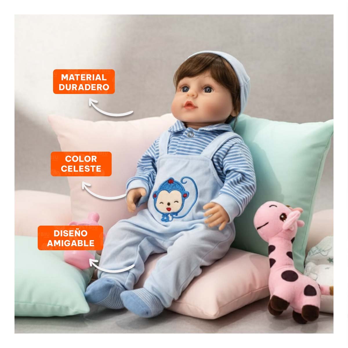 OVERALL PARA BEBE CELESTE CON POLO A RAYAS PRACTICO PARA CASA Y+POST IT - 2