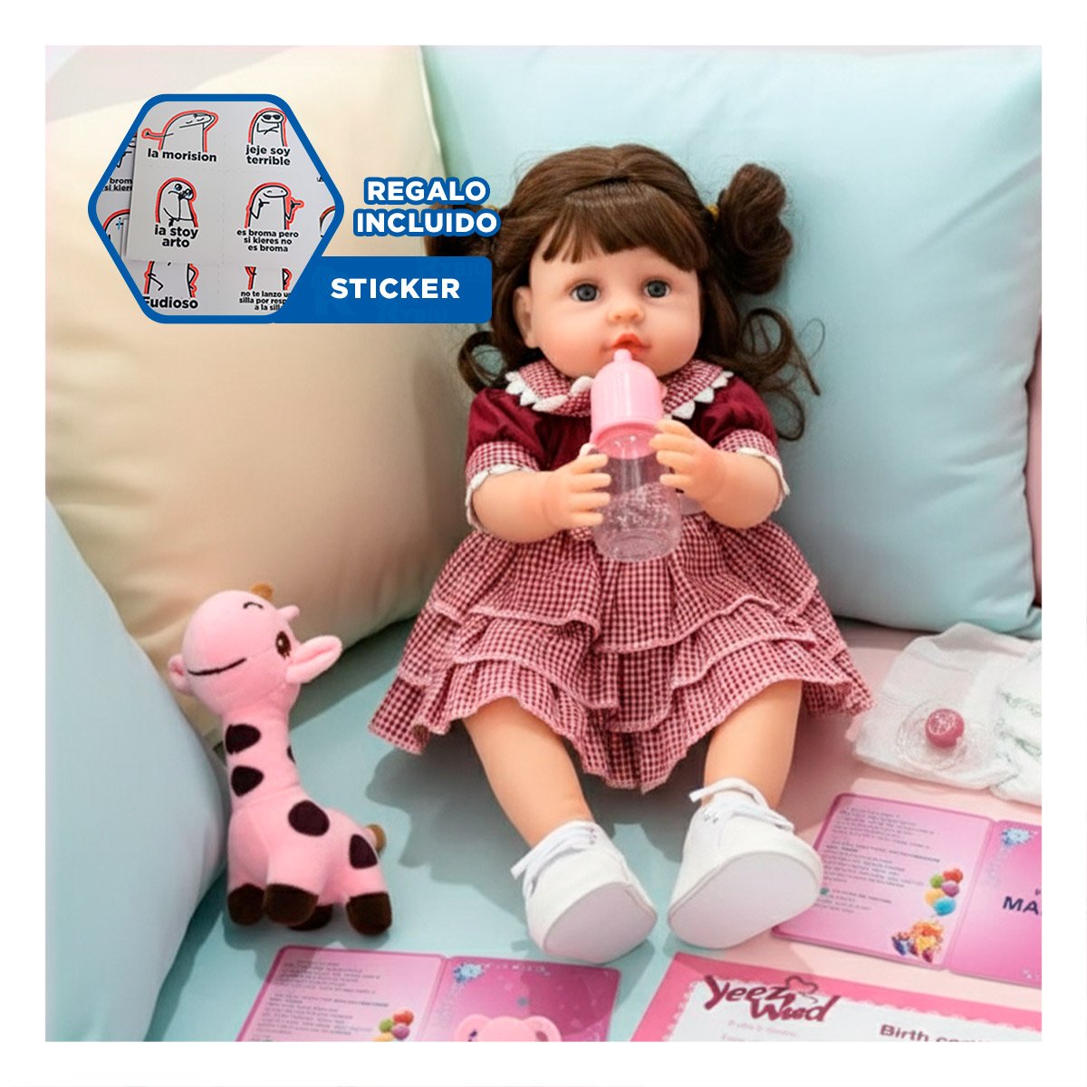 PEQUEÑA COMPAÑERA CON VESTIDO VOLADOS GUINDA EN SU DOMICILIO Y+REGALO STICKER - 1