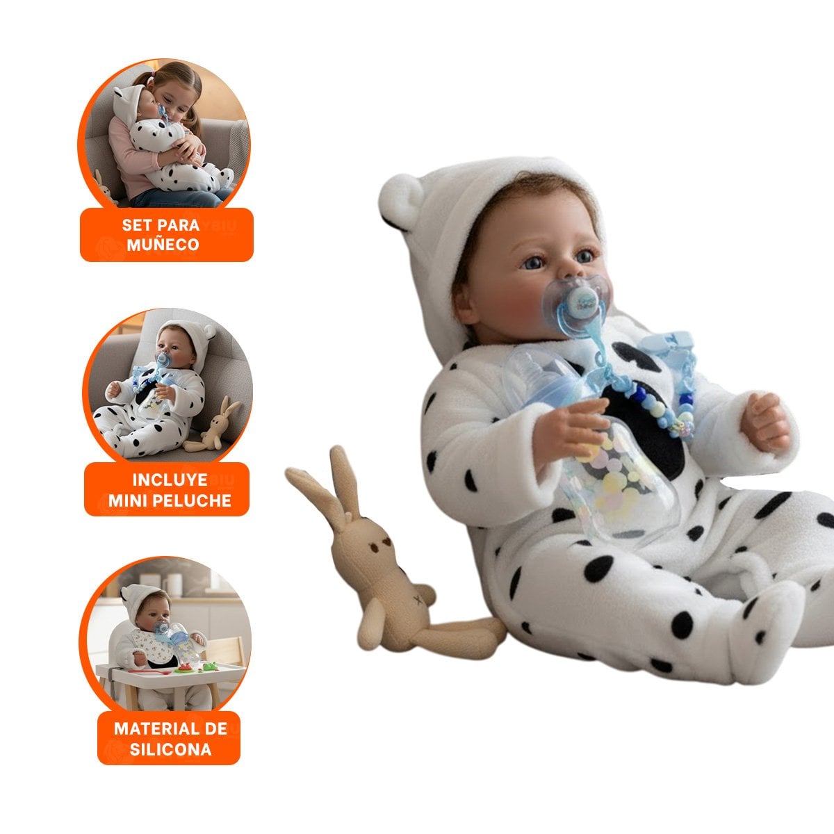 MUÑECO REALISTA 48CM CON CHOMPA PERRITO BLANCO PARA SU COLECCION REAL - 3