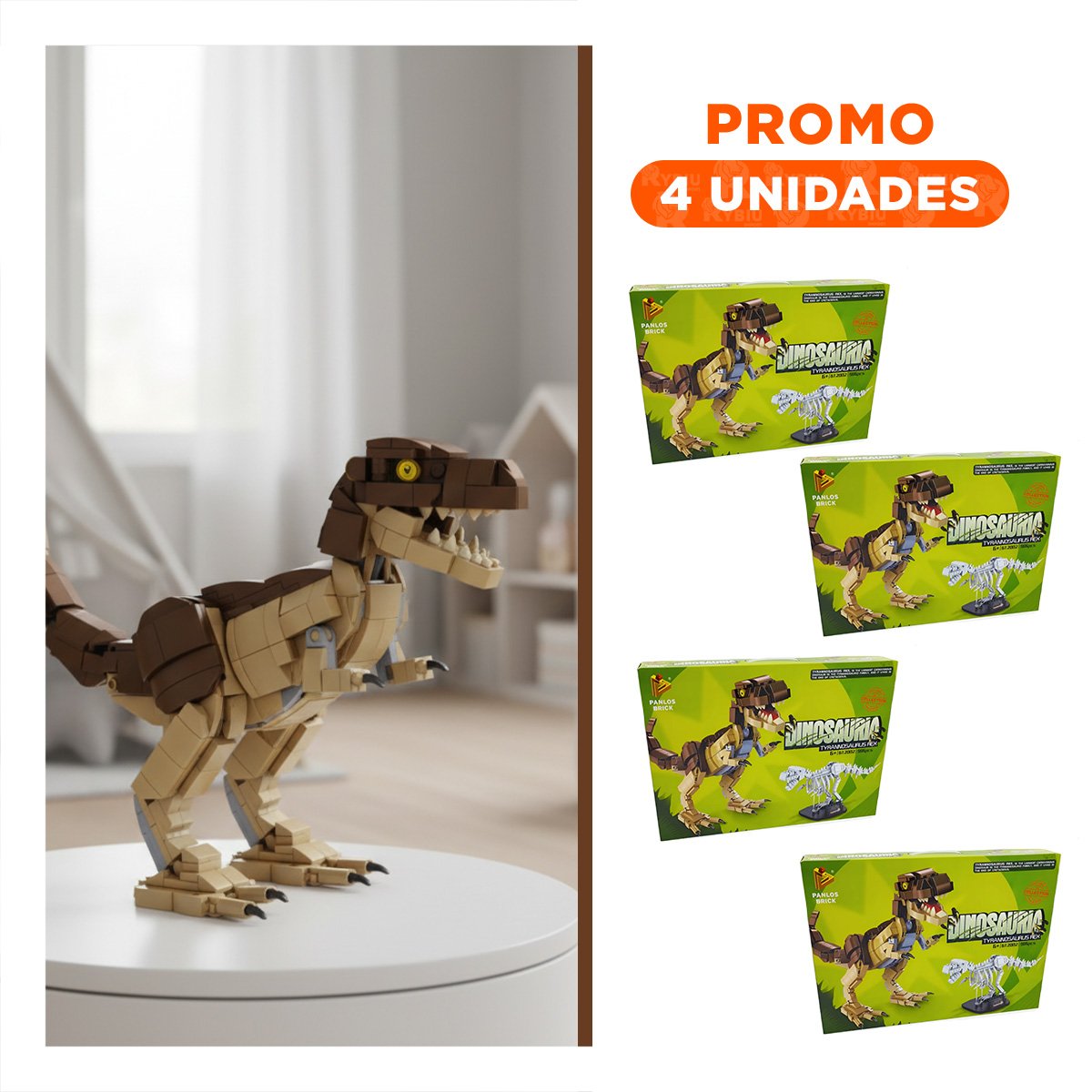 PACK4 JUEGO CREATIVO DINOSAURIO CON BLOQUES ENCAJABLES PARA DESARROLLO Y+REGALO STICKER - 1
