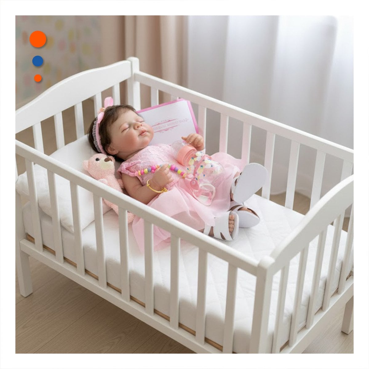 MUÑECA REALISTA 48CM CON VESTIDO TULL Y VINCHA ROSADO PARA SU COLECCION - 1