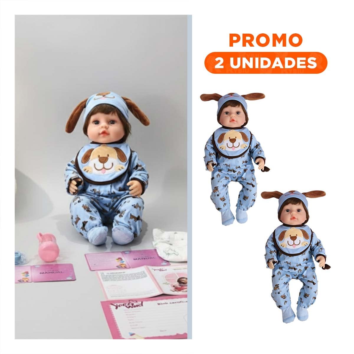 PACK2 ROPA BEBE CELESTE COMODA PARA USO DIARIO CON GORRO BABERO Y CORAZONES - 1