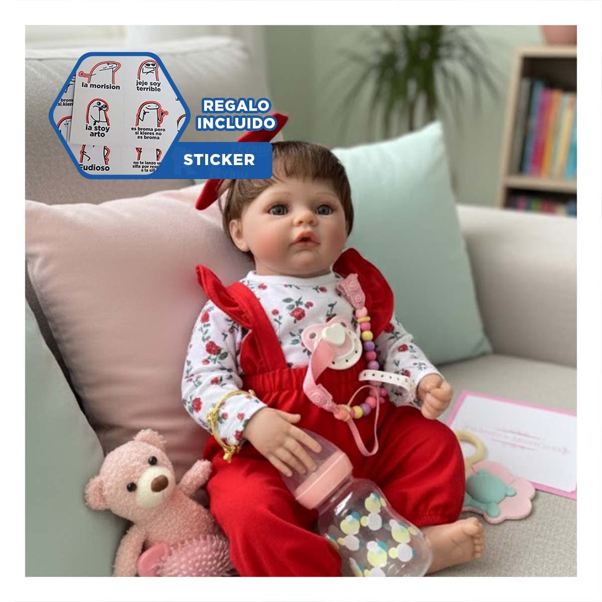 PEQUEÑA COMPAÑERA CON POLO FLORES Y LAZO ROJO PARA LA ALEGRIA DE SU DOMICILIO Y+REGALO STICKER - 1
