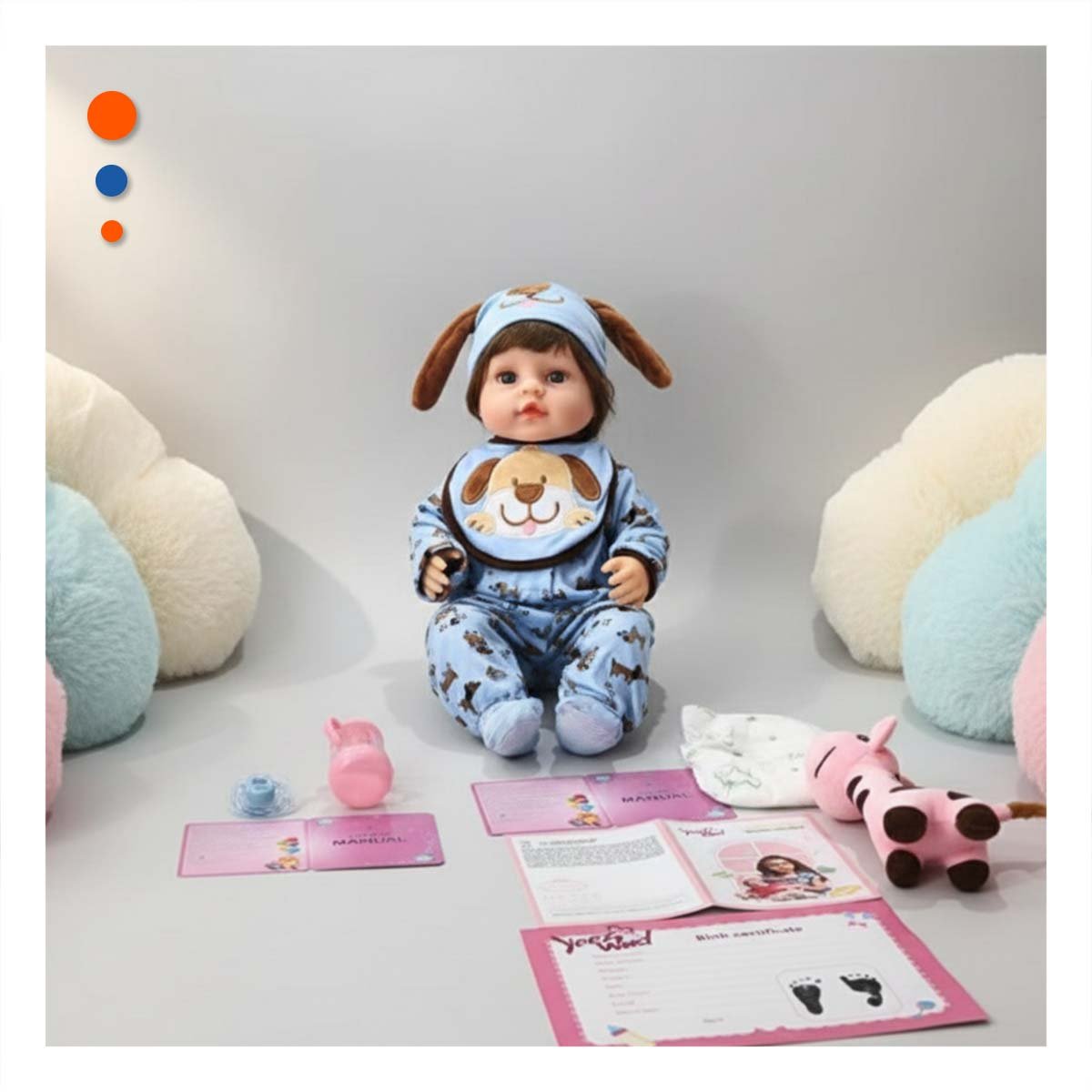 ROPA BEBE CELESTE ABRIGADORA CON GORRO PERRO BABERO Y ESTAMPADO Y+POST IT - 3