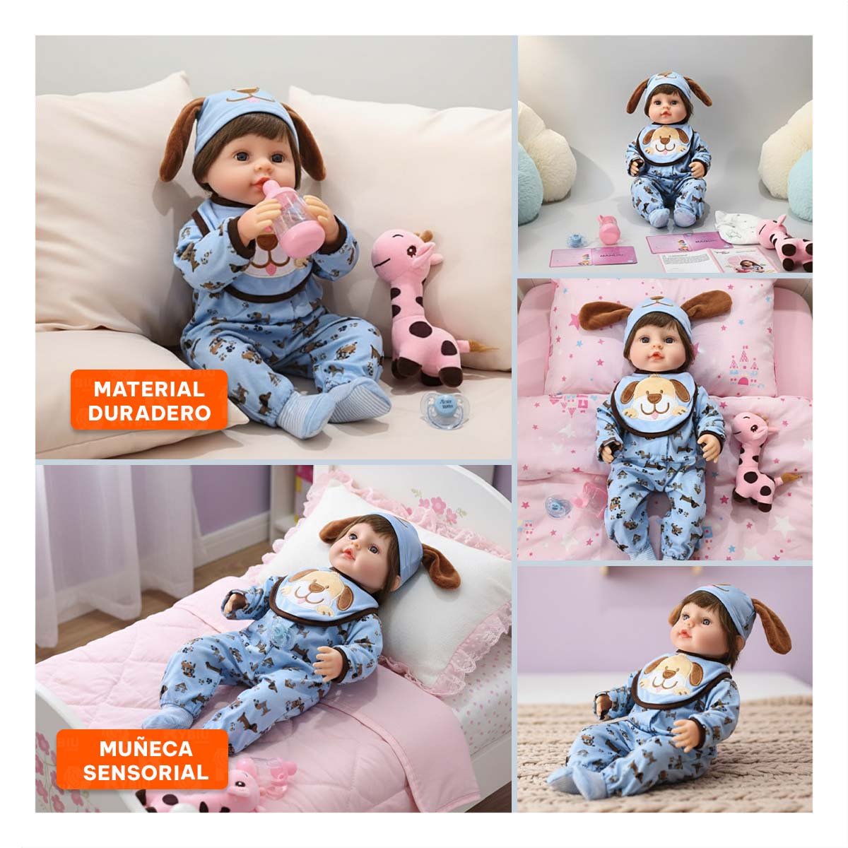 ROPA BEBE CELESTE ABRIGADORA CON GORRO PERRO BABERO Y ESTAMPADO Y+POST IT - 5