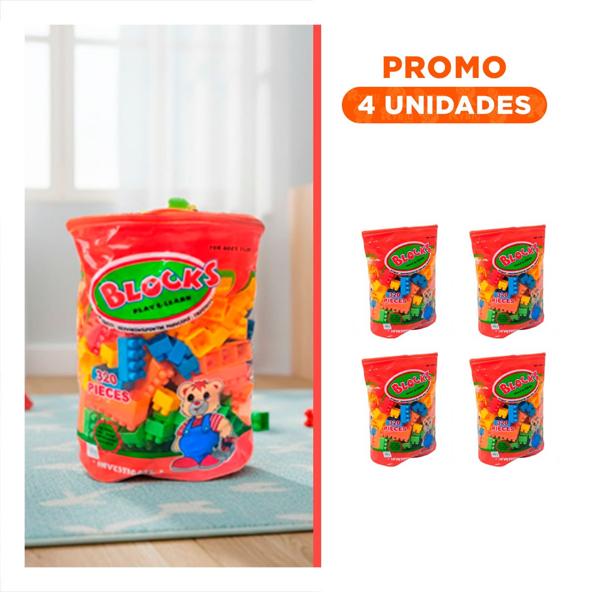 PACK4 SET MODULAR MULTICOLOR EN BOLSA PARA JUEGO DE CONSTRUCCION EN HOGAR Y+REGALO STICKER - 1
