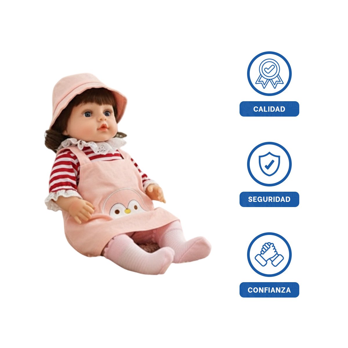 ATUENDO INFANTIL OVEROL CON SOMBRERO Y POLO RAYAS ROSADO PARA MUNECA Y+LIGAS REGALO - 3
