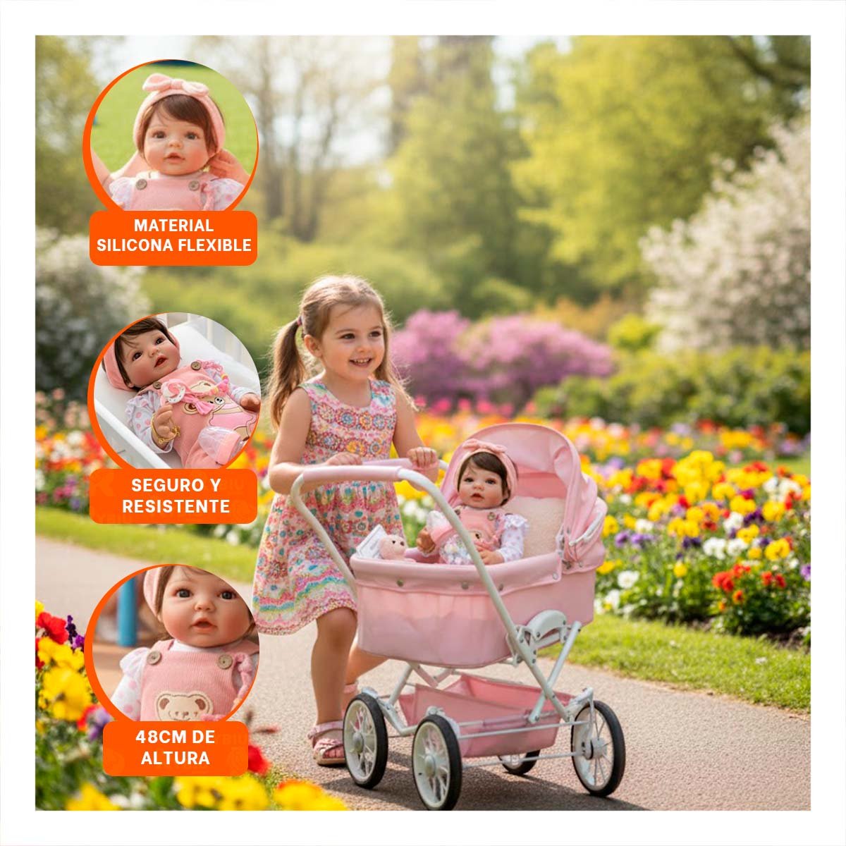PACK2 PEQUEÑA COMPAÑERA 48CM CON OVEROL Y POLO PUNTOS ROSADO PARA LOS PADRES Y+PAPEL REGALO - 5
