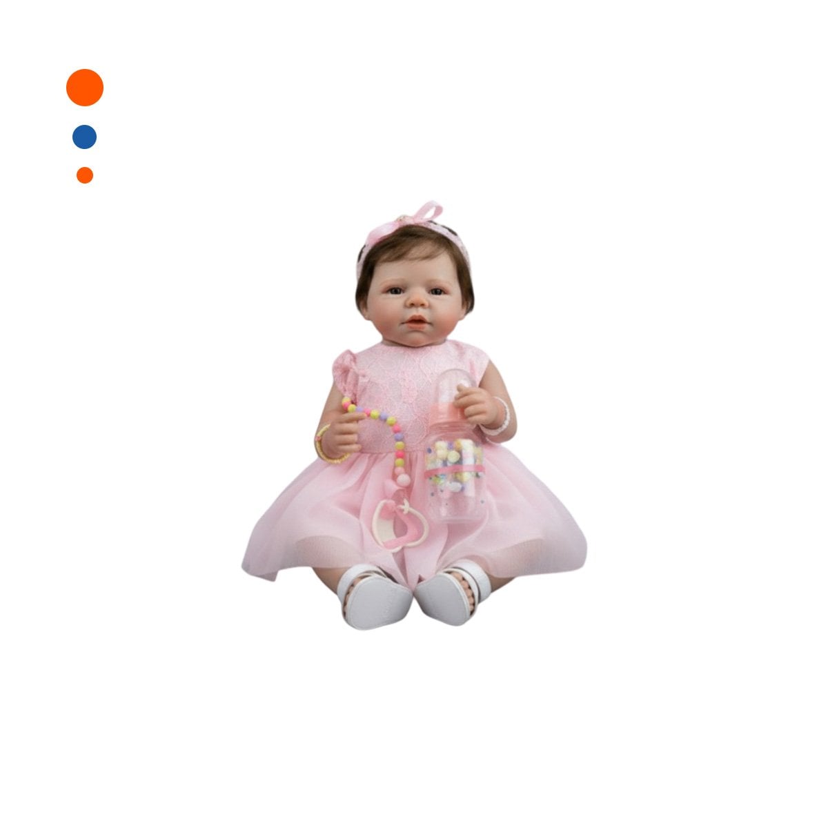 MUÑECA REALISTA 48CM CON VESTIDO TULL Y VINCHA ROSADO DE CALIDAD EN CASA Y+PAPEL REGALO - 1