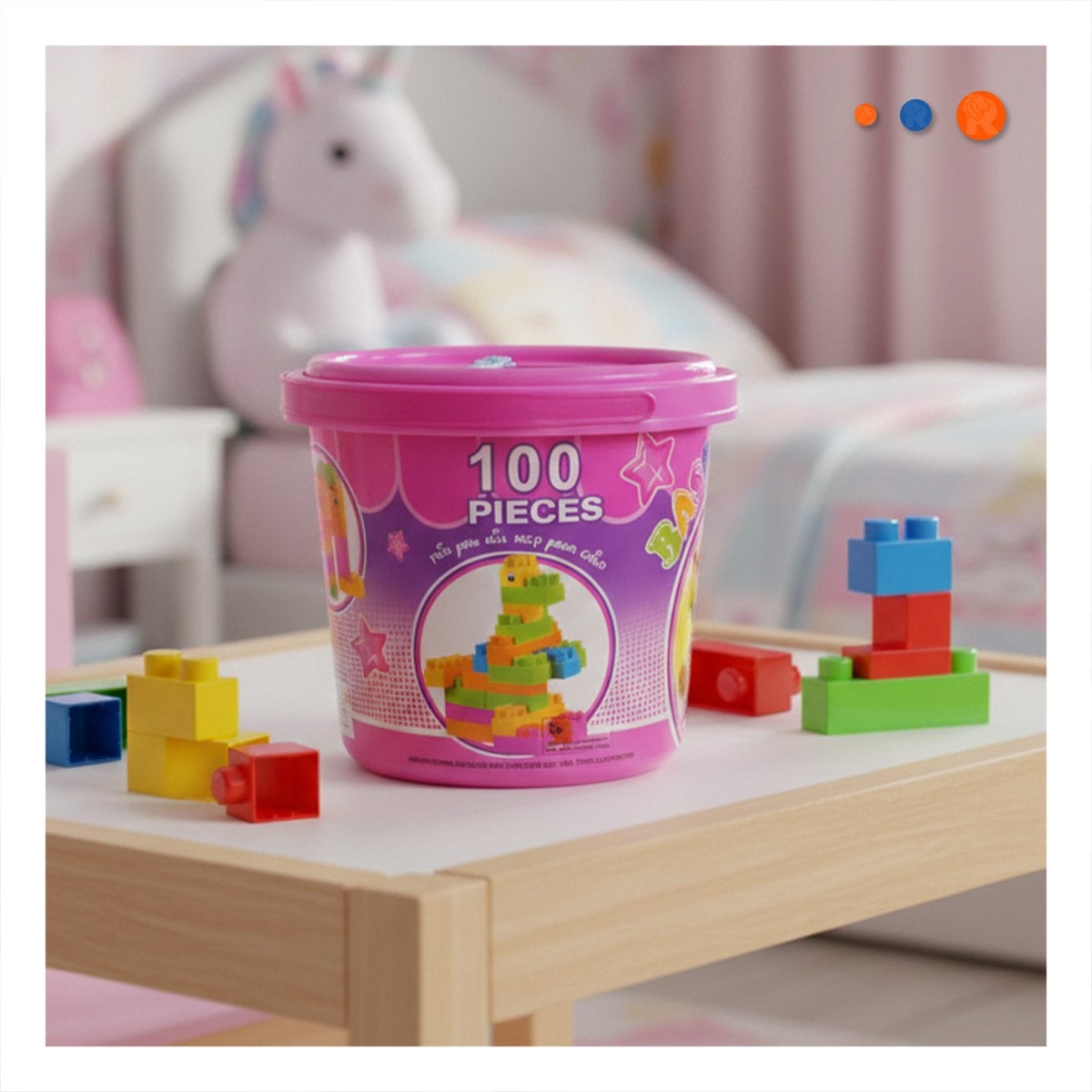 PACK4 JUEGO DE PIEZAS INFANTILES 100 PIEZAS MULTICOLOR ROSADO EN BALDE Y+PAPEL REGALO - 2