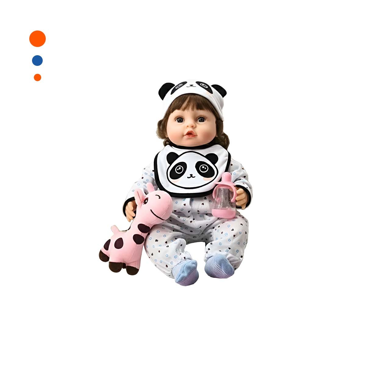 PACK2 ATUENDO BEBE BLANCO CON ESTILO PANDA Y ESTAMPADO DE CORAZONES 45CM Y+REGALO STICKER - 2