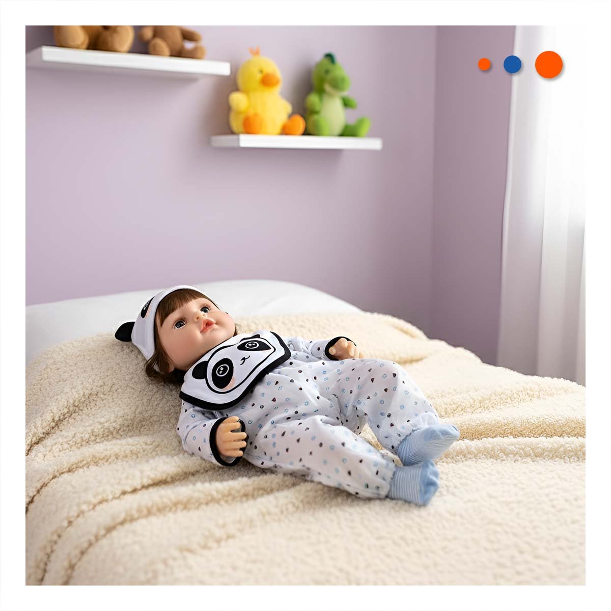 PACK2 ATUENDO BEBE BLANCO CON ESTILO PANDA Y ESTAMPADO DE CORAZONES 45CM Y+REGALO STICKER - 3