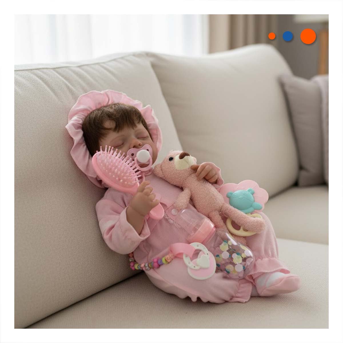 MUÑECA REALISTA 48CM CON ENTERIZO Y GORRO ROSADO CON DETALLES DE CALIDAD - 2