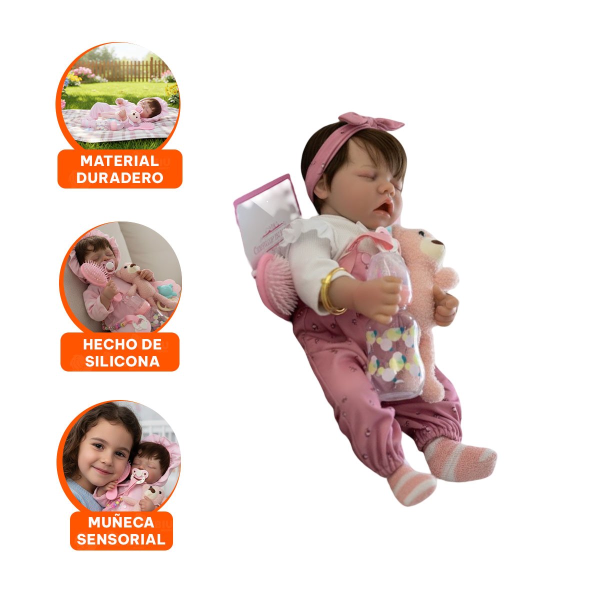 MUÑECA REALISTA 48CM CON ENTERIZO Y GORRO ROSADO CON DETALLES DE CALIDAD - 3