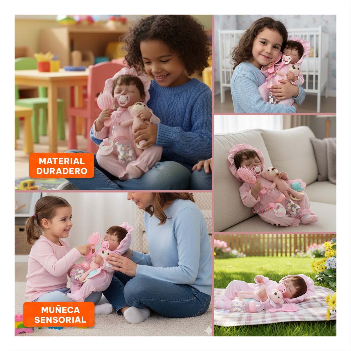 MUÑECA REALISTA 48CM CON ENTERIZO Y GORRO ROSADO CON DETALLES DE CALIDAD - 5