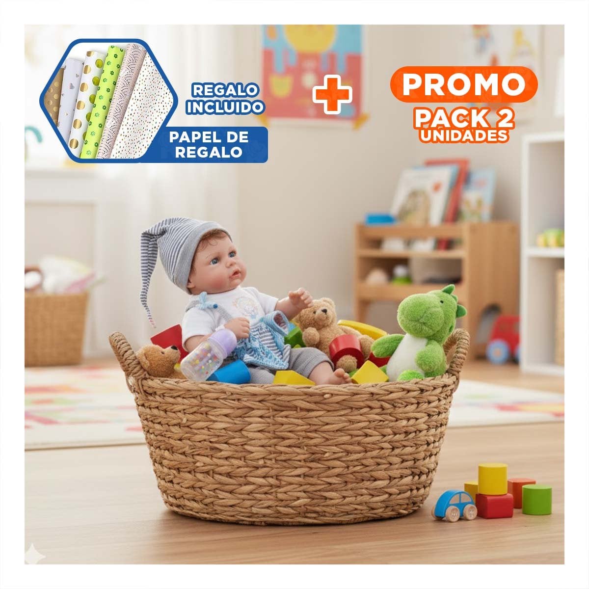PACK2 PEQUEÑO COMPAÑERO 48CM CON POLO OSITO Y GORRO PLOMO PARA TODOS LOS PADRES Y+PAPEL REGALO - 1